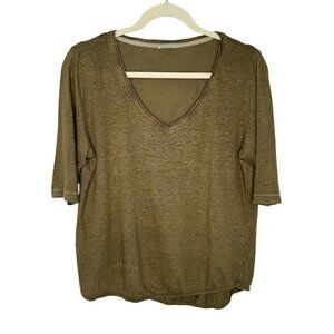 Wrap London Olive Green V Neck Linen Top, 12